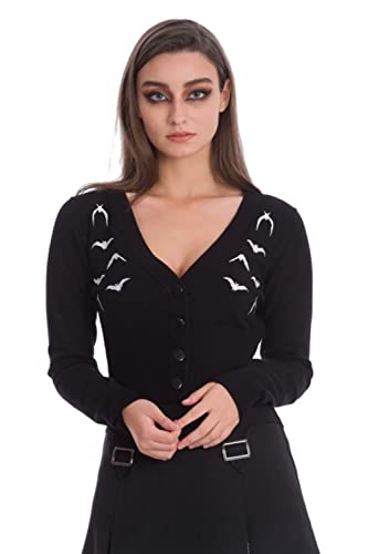 Banned Bat Lady Bestickte Fledermäuse Goth Gotisk V-Neck Strickjacke (l) von Banned