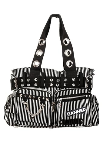 Banned Damen Handtasche mit Handschellen-Details, Rockabilly-Look, Leinwand, weiß - weiß - Größe: Large von Banned
