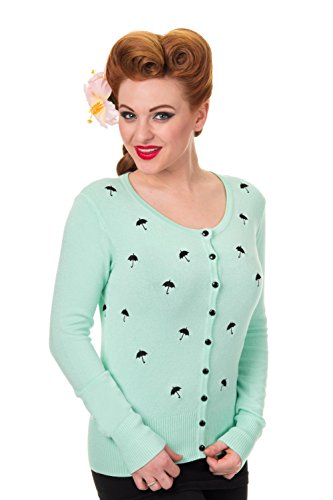 Banned Damen Rockabilly Strickjacke mit bestickten Regenschirme minzgrün - Lolita Retro Cardigan Umbrellas bis 4XL XXL von Banned