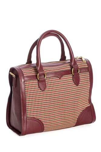 Banned Damen Tasche »Uptown Girl Vintage« Pepita Check Karo Retro Henkel Handbag (Bordeaux/Beige/Rot/Schwarz) von Banned