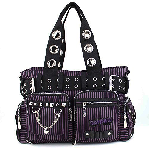 Banned Damen Umhängetasche - Schultertasche Handschellen und Nieten Schwarz Lila Banned Damen Umhängetasche - Schultertasche Handschellen und Nieten Schwarz Lila von Banned