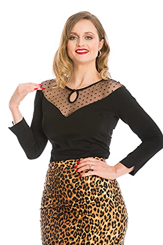 Banned Dancing Days Evita Vintage Retro Tupfen Gittergewebe Schatz Abendbluse - Schwarz (M) von Banned