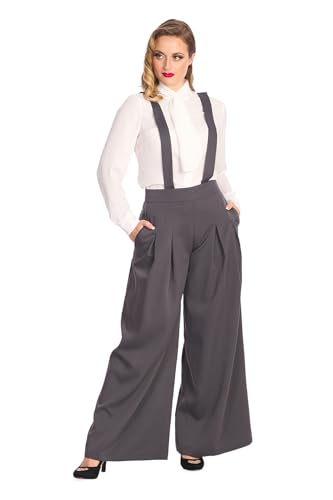 Banned Diamond Palazzo Hose Hohe Taille Hosenträger Vintage Hose Retro 40er 50er Jahre, Grau, M von Banned