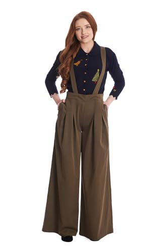 Banned Diamond Palazzo Hose Hohe Taille Hosenträger Vintage Hose Retro 40er 50er Jahre, Grün, XXL von Banned