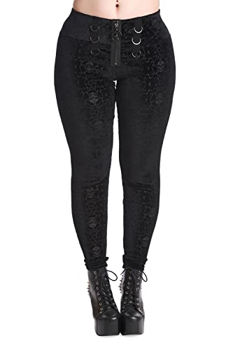 Banned Dream Crusher Leggings Samt Pentagramm Totenkopf Gotisch Punk Alternative, Schwarz, L von Banned