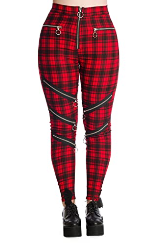 Banned Enchanted Tartan Karo Rote Schmale Punk Gotisch Hose - Rot (3XL) von Banned