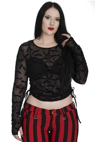 Banned Fledermaus Mesh Bluse mit Durchsichtigem Groove überall Gotisch Halloween, Schwarz, S von Banned