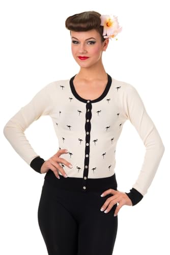 Banned Golden Touch Flamingos Cardigan (Creme/Schwarz) - Medium von Banned