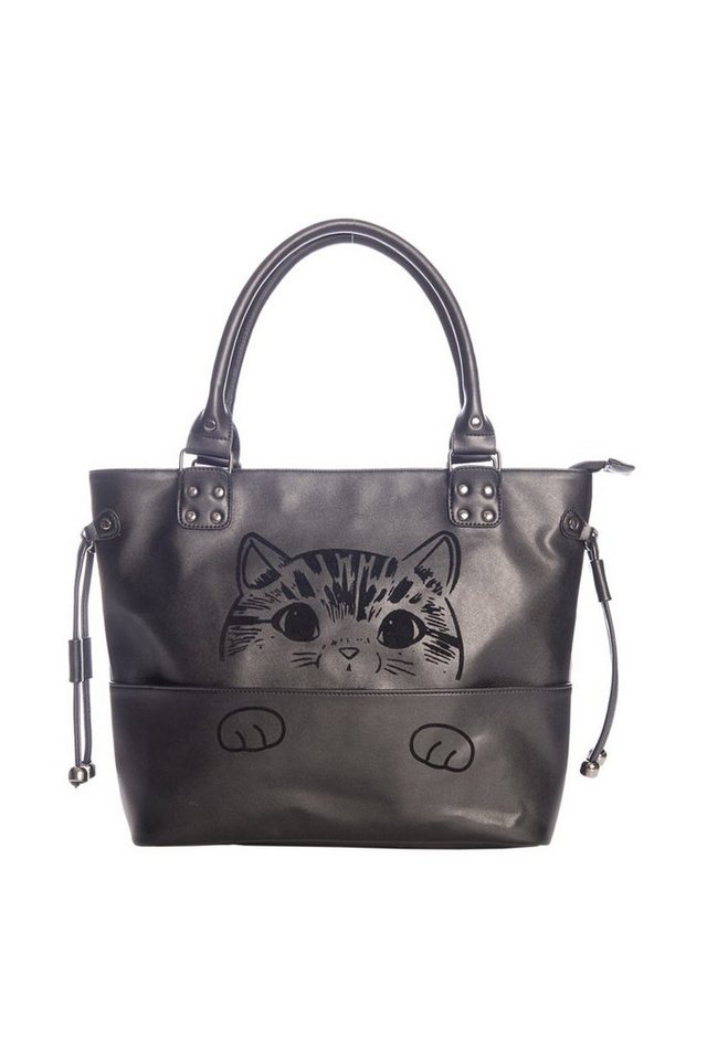 Banned Handtasche Delicatty, Samt beflockter Katzen Print von Banned