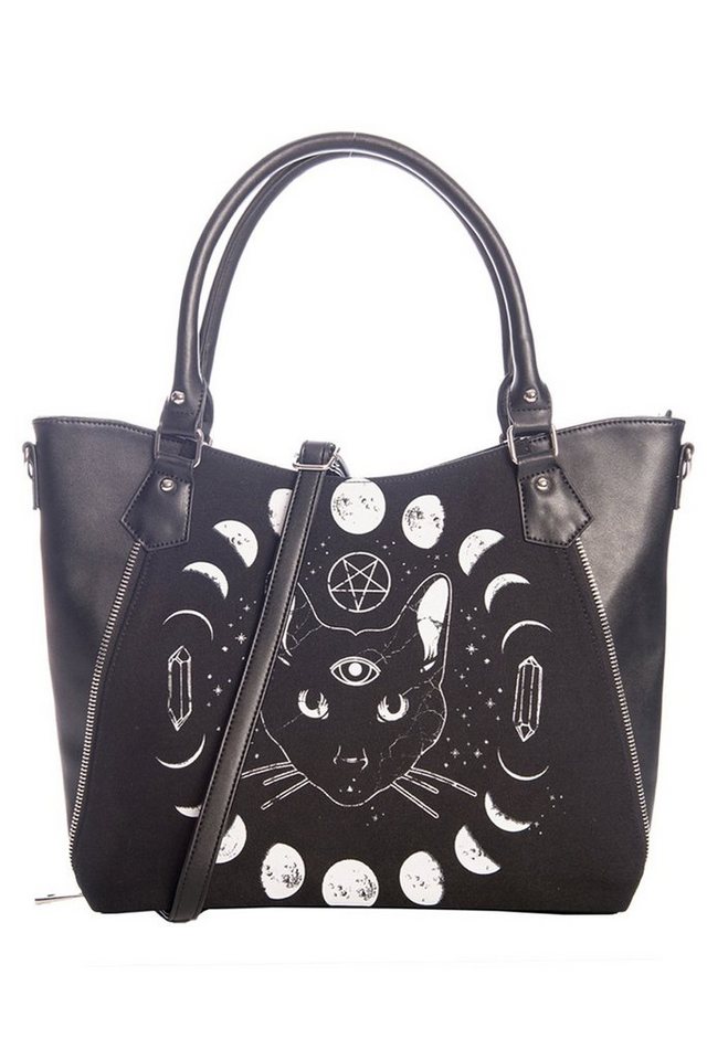 Banned Handtasche Pentacle Coven, Okkult Katze mit Mondphasen Print von Banned