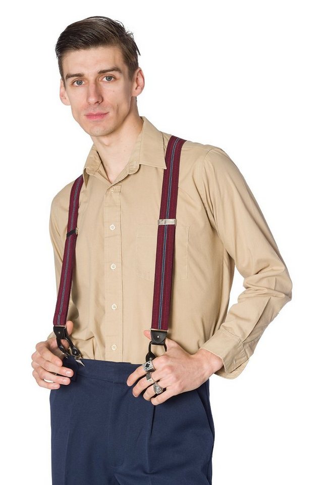 Banned Hosenträger Nicholas Braces Burgunder Vintage Y-Form Retro Austauschbare Knopfverschlüsse von Banned