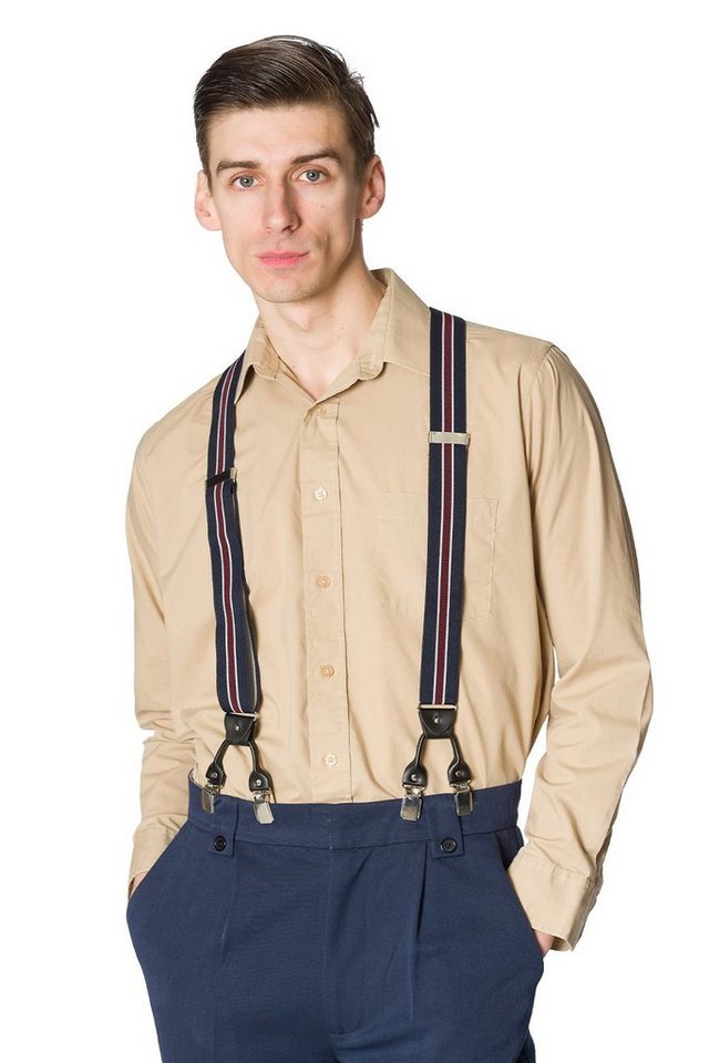 Banned Hosenträger Nicholas Braces Navy Blau Vintage Y-Form Retro Austauschbare Knopfverschlüsse von Banned