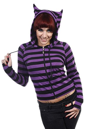 Banned Kapuzenpullover mit Reißverschluss -M- CAT EARS STRIPED Schwarz/Lila von Banned