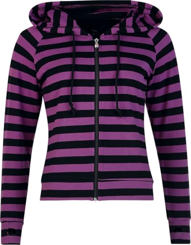 Banned Alternative Cat Ears Striped Hoodie Frauen Kapuzenpullover schwarz/lila M von Banned