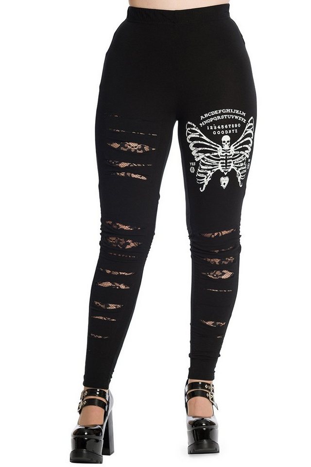 Banned Leggings Skeleton Butterfly Gothic Distressed Spitze von Banned
