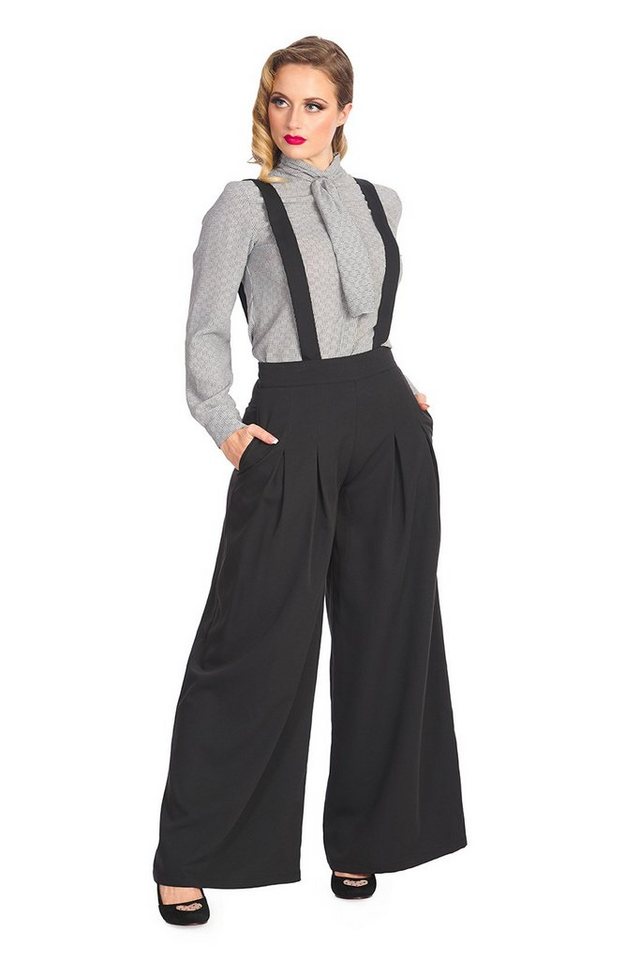 Banned Marlene-Hose Palazzo Diamond Schwarz Vintage Trouser abnehmbare Hosenträger von Banned