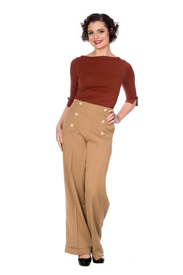 Banned Marlene-Hose Retro Adventures Ahead Tan Braun Vintage Trousers 40er Jahre Stil von Banned