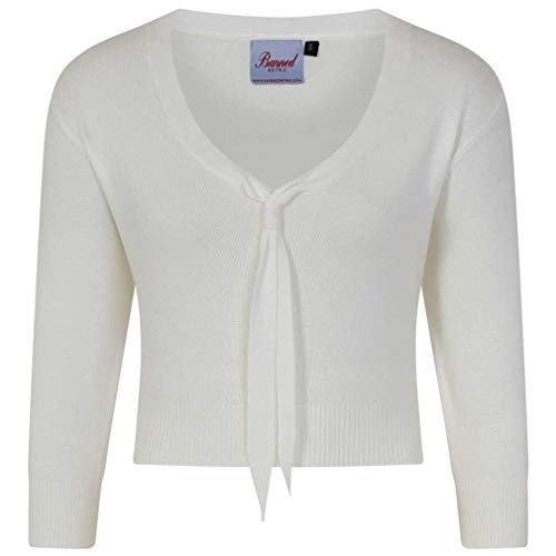 Banned Retro 3/4-Arm Crop Top - Pussy Bow Weiß (L) von Banned