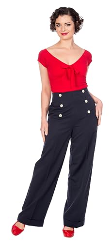 Banned Retro Abenteuer Voraus 40s Swing Weites Bein Hose - Blau, 14 von Banned