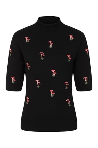 Banned Retro Halbarm Pullover Mushroom Dreams Schwarz Vintage Rockabilly Pilze, Größe:M von Banned