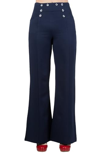 Banned Retro Schlaghose Stay Awhile Navy Blau Vintage Trousers 40er Jahre Stil, Größe:XXL von Banned