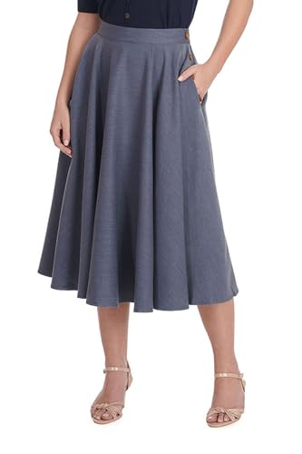 Banned Retro Tellerrock Polly May Swing Skirt Grau-Blau Vintage A-Linie Rock, Größe:S von Banned
