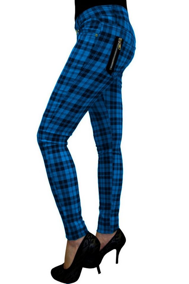 Banned Röhrenhose Forever Yours Blau Skinny Jeans Kariert Tartan von Banned