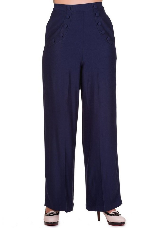 Banned Schlaghose Retro Full Moon Navy Blau Vintage Trousers 40er Jahre Stil von Banned