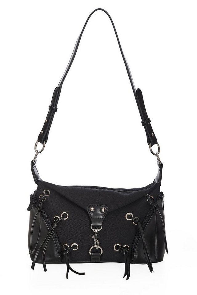 Banned Schultertasche Enola Tassle, Gothic Biker Denim Handtasche von Banned