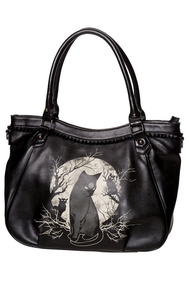 Banned Schultertasche Hecate In Full Moon, Gothic Schwarze Katze Print von Banned