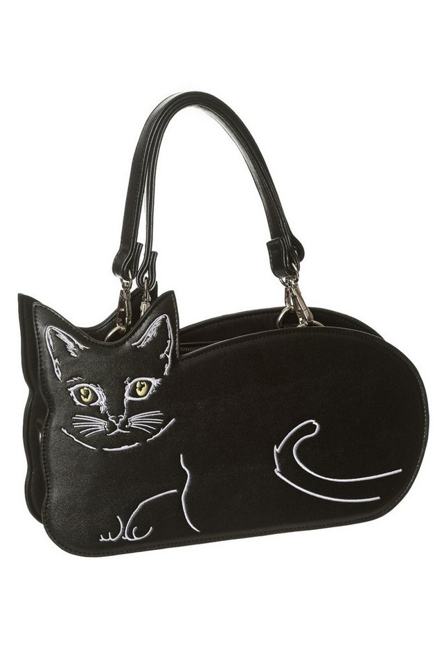 Banned Schultertasche Kitty Kat, Zwei Trageriemen Besticktes Katzenmotiv von Banned