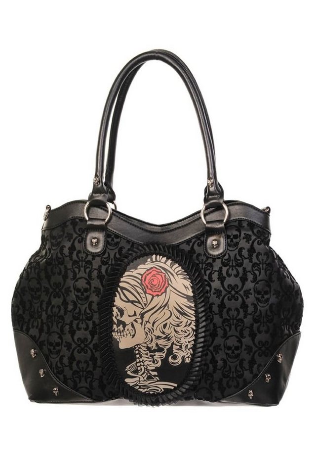 Banned Schultertasche Necromancer Cameo, Skelett Dame Gemme Samt Gothic von Banned