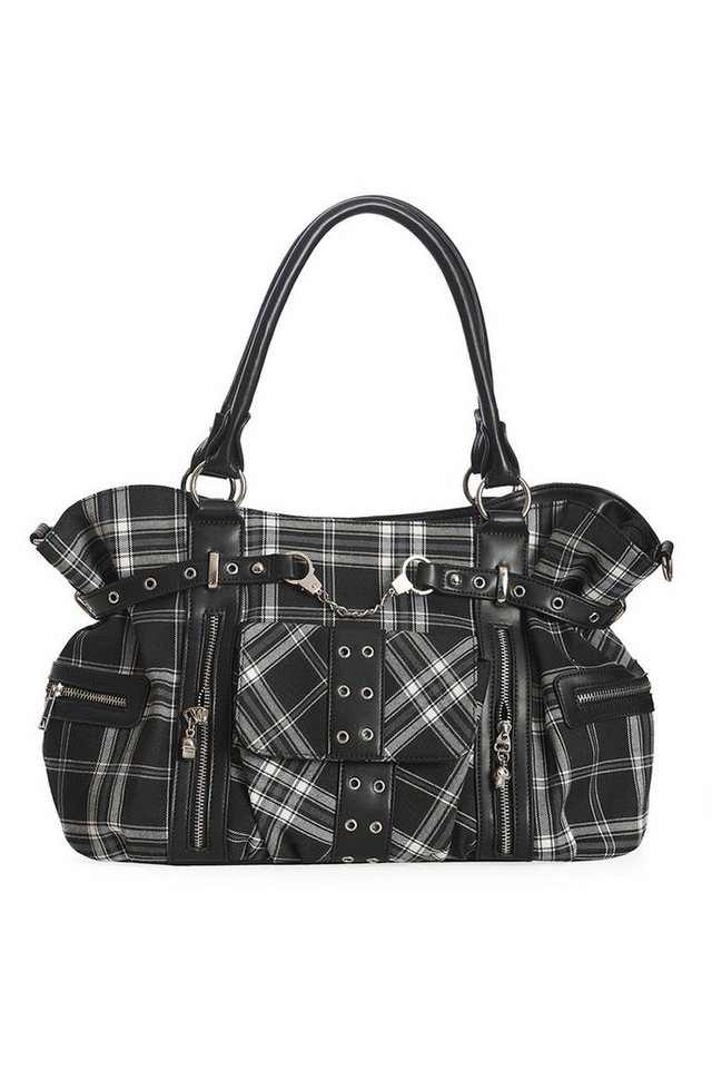 Banned Schultertasche Rise Up Schwarz Weiss, Tartan Schultertasche von Banned