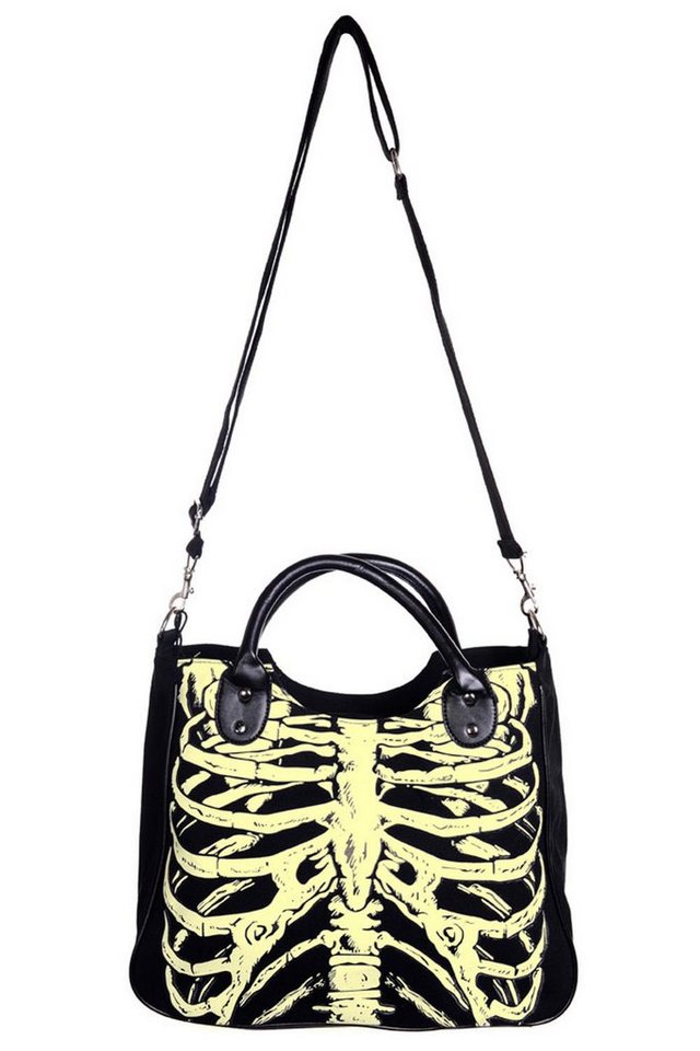 Banned Schultertasche Skeleton Ribcage Umhängetasche, Skelett Print von Banned