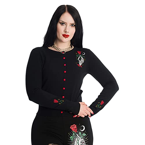 Banned Skelett Gothic Stickerei Ishtar Rundhals Strickjacke - Schwarz (L) von Banned