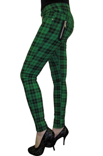 Banned Skinny Jeans Forever Yours Grün Kariert Tartan Punk Röhrenhose, Größe:XL von Banned