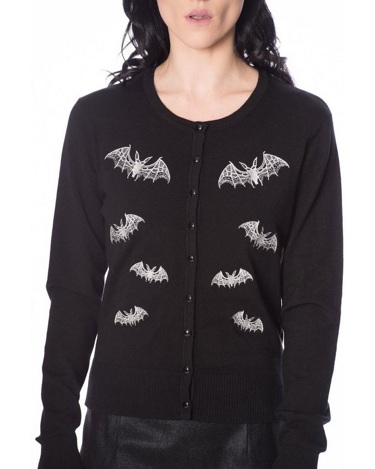 Banned Strickjacke Gothic Lace Bats Bestickte Fledermäuse Cardigan von Banned