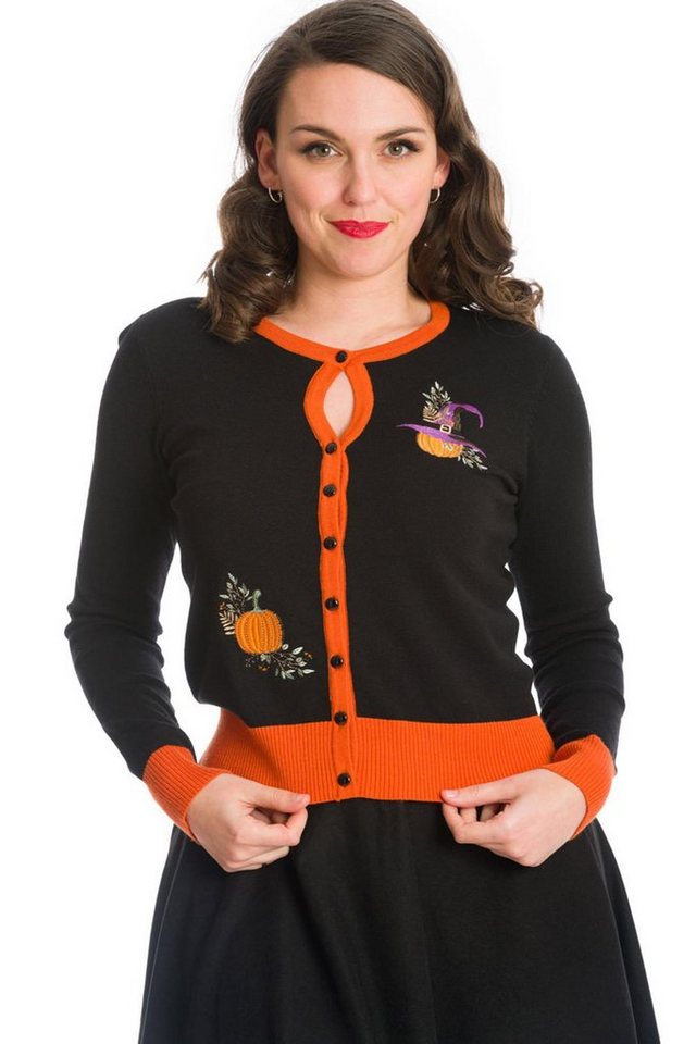 Banned Strickjacke Pumpkin Witch Spooky Halloween Cardigan von Banned