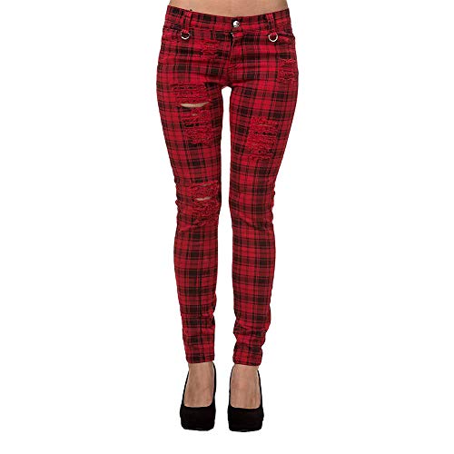 Banned Tartan Karo Emo Punk Enge Hose Für Damen (Rot, 36) von Banned