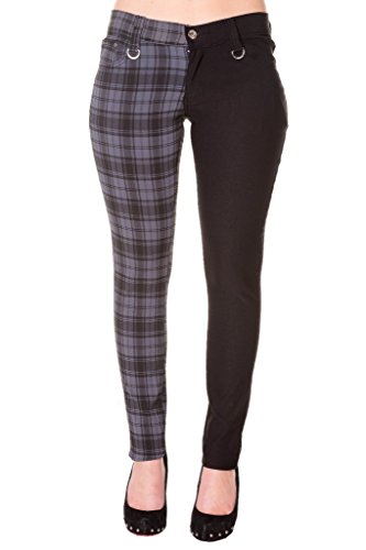 Banned Tartan Karo Emo Punk Geteilte Beine Grau Enge Hose Für Damen - (L - 40) von Banned