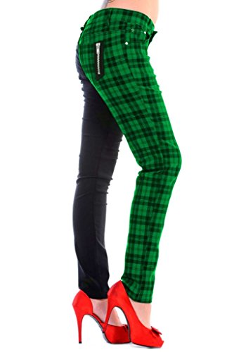 Banned Tartan Karo Emo Punk Geteilte Beine Grün Enge Hose Für Damen - (L - 40) von Banned