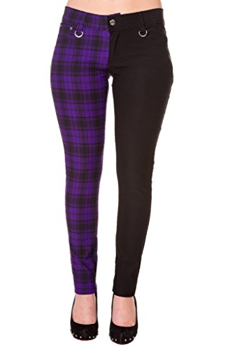 Banned Tartan Karo Emo Punk Geteilte Beine Lila Enge Hose Für Damen (2XL - 44) von Banned