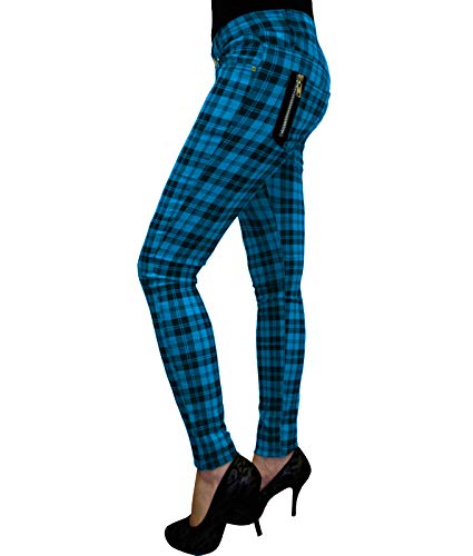 Banned Tartan Karo Rock Punk Skinny Hose - Blau (2XL / 36W) von Banned