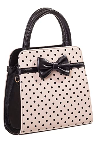 Banned Carla Retro Bag 50s Rockabilly Polka Faux Leather Top Handle Handbag, beige, Medium von Banned