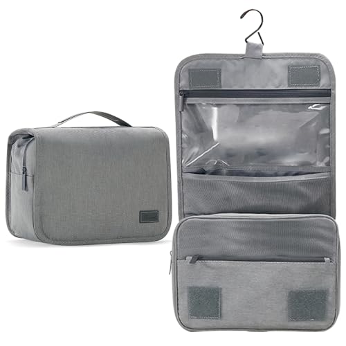 Große Kulturtasche zum Aufhängen, Kulturbeutel Reise Waschtasche Transparent für Makeup,Toilettenartikel für Kinder, Frauen, Männer-Grey von Bansga