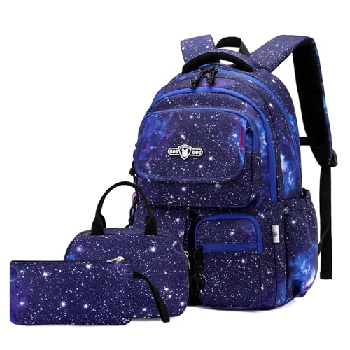 Bansusu Galaxy Rucksäcke für Jungen Schultaschen Kapazität Elementary Bookbags, 3 Stück - A3 - Blau, 3Pcs Backpack Set von Bansusu