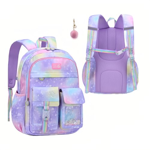 Kawaii Mädchen-Rucksäcke Kapazität Grundschultaschen Büchertaschen, B-Farbverlauf, Violett, L, Casual von Bansusu