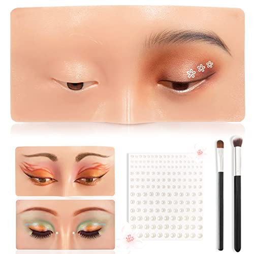 Make-up Praxis Gesicht, Silikon Make-up Praxis Board, Gesicht Augen Make-up Mannequin für Make-up-Künstler und Anfänger, mit Make-up-Pinseln und 165 Stück Perlen Aufkleber (hell) von Banugo