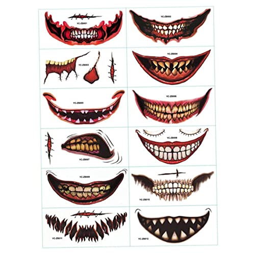 All Saints Day Decorhalloween Gesicht Tattoos 12pcs Temporäres Gesicht Tattoos Clown Horror Mund Tattoo Aufkleber Tag von Banziaju