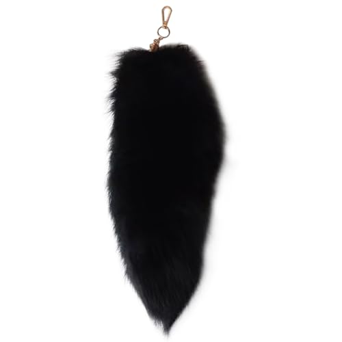 Faux Therian Tail, Fluffy Fox Tail Keychain Furry Tail, Tail Cosplay Toy für Handtasche Rucksack, Fox Tail Keychain, Black 15-15.8 Inch von Banziaju